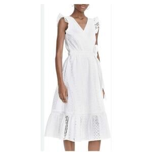 J. Crew White Allover Eyelet Midi Wrap Dress White Cotton Ruffle Dress Size 6